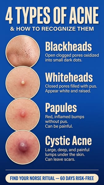 This ad is an educational demo that features different types of acne and how to recognize them with a call to action to 