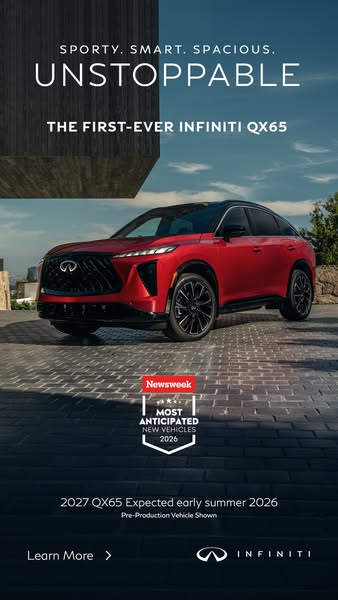 This ad showcases the first-ever INFINITI QX65, highlighting its sporty, smart, and spacious design. It uses an image of