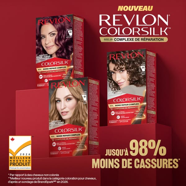 This ad promotes Revlon ColorSilk hair dye. It focuses on the product's ability to reduce hair breakage, highlightin