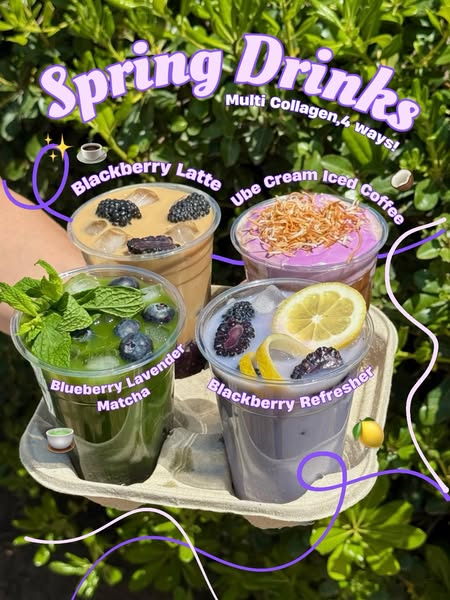 This image ad showcases 4 beverage options featuring multi collagen.