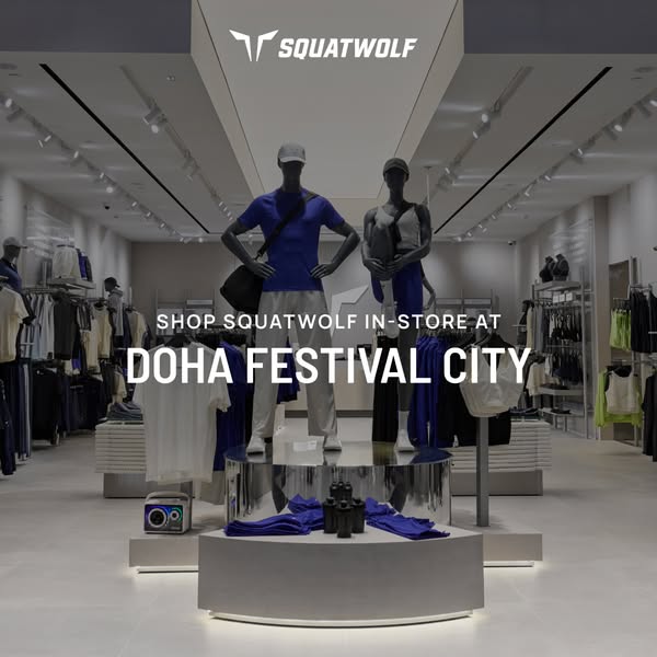 This ad promotes Squatwolf, encouraging potential customers to visit the brand's physical retail location at Doha Fe
