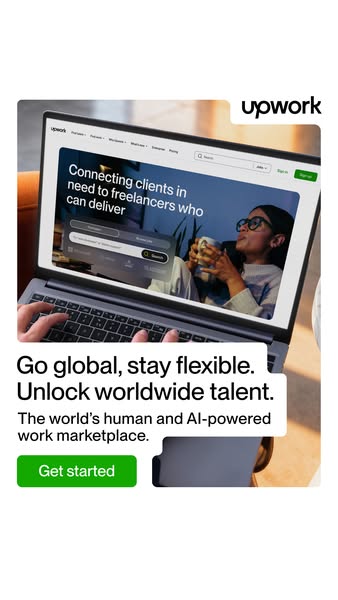 This ad for Upwork highlights the platform's ability to connect clients with freelancers, emphasizing flexibility an