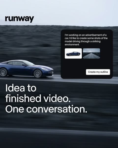 This ad promotes Runway, showcasing how the platform transforms ideas into finished videos through a simple conversation