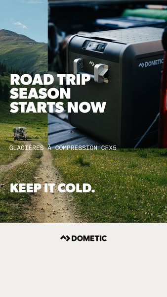 This ad uses a split-screen format to grab attention. On one side, there's a scenic mountain view with a camper van,