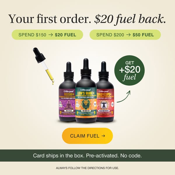 This Meta ad promotes Life Cykel's Reishi+, Lion's Mane+, and Cordyceps+ supplements, highlighting a limited-tim