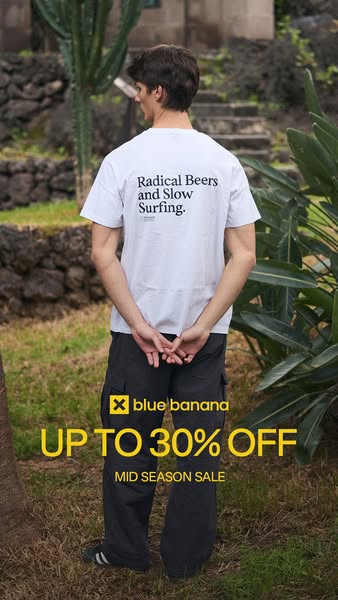 This Blue Banana ad promotes the brand's clothing and highlights a mid-season sale with up to 30% off. The ad featur