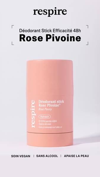 This ad features a single product from Respire: a rose peony scented deodorant stick. The ad spotlights the product'