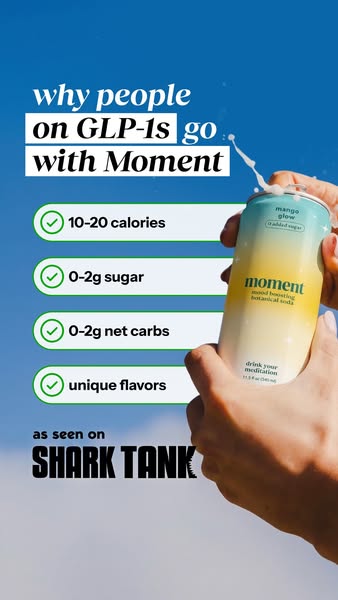 This ad showcases Moment, a mood-boosting botanical soda, targeting people on GLP-1s (a type of medication). The ad high