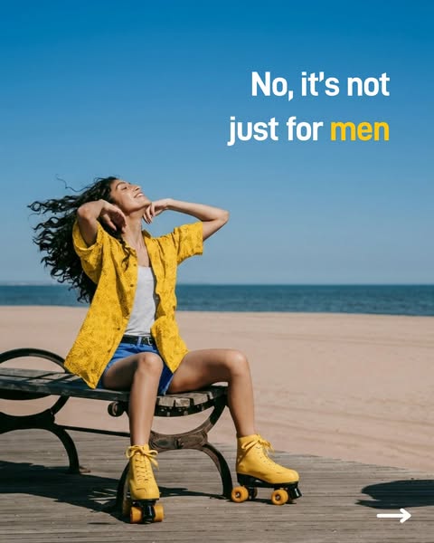This ad aims to show that the roller skates are not just for men by featuring a woman wearing yellow roller skates and s
