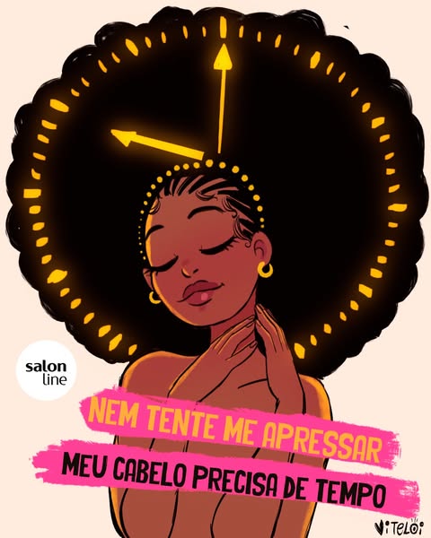 An illustration of a woman with natural hair in an afro with clock hands extending upwards from her head. The image is i