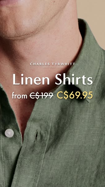 This ad from Charles Tyrwhitt showcases their linen shirts, focusing on their affordability with a price comparison betw