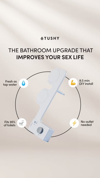 This ad promotes Tushy bidet attachments, highlighting their ease of installation and compatibility with most toilets, w