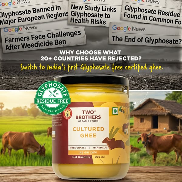 This image ad for Two Brothers Organic Farms highlights the issues of glyphosate in common foods and pitches the brand&#