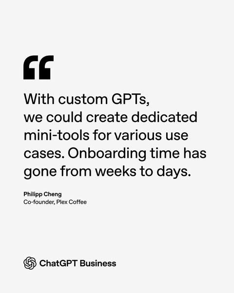 This ad uses a customer quote to highlight the benefits of ChatGPT Business, specifically how it helps to create dedicat