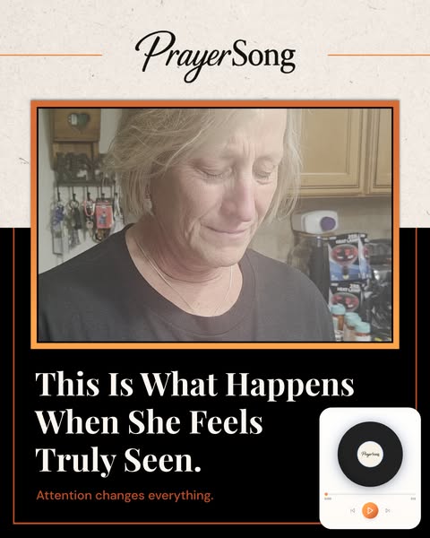 This ad uses a close-up of a person's face to suggest the positive impact that PrayerSong, which is not explicitly d