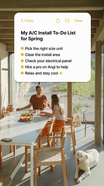 This ad shows a note displayed on a mobile device showing the steps required to install an A/C unit in the spring. After