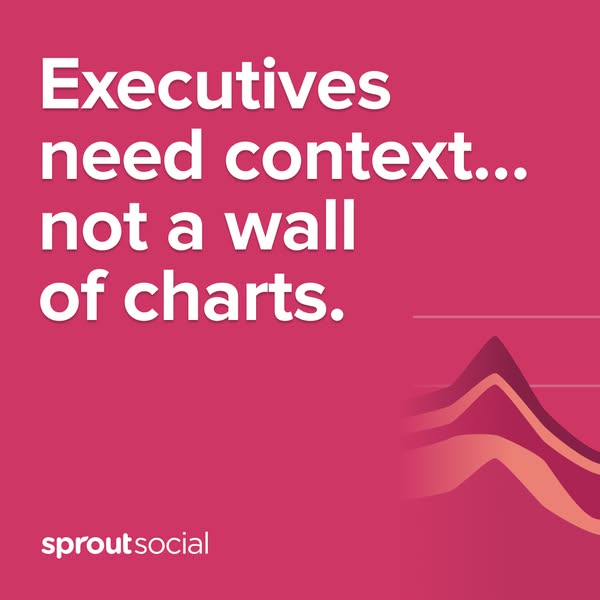 The ad highlights the need for executives to have context rather than being overwhelmed with data, hinting at a solution