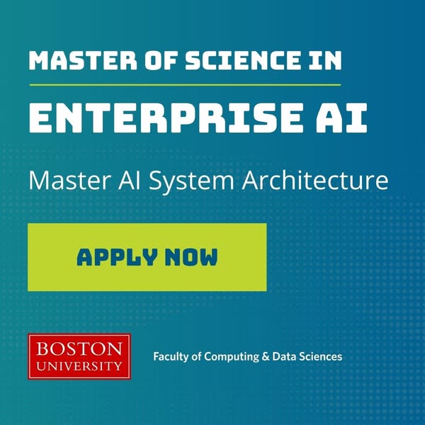 This image ad promotes a Master of Science in Enterprise AI at Boston University. The ad features a prominent headline, 