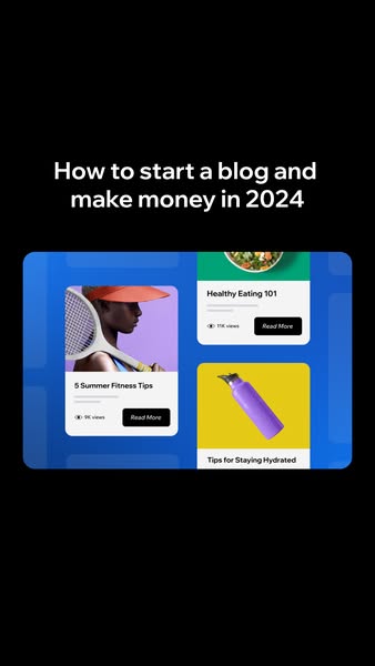 The ad uses a display of different cards to illustrate content from a blog.