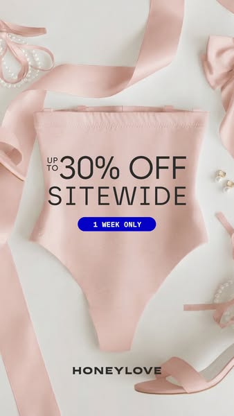 This image ad showcases a Honeylove shapewear garment in a flatlay, emphasizing a limited-time offer of up to 30% off si