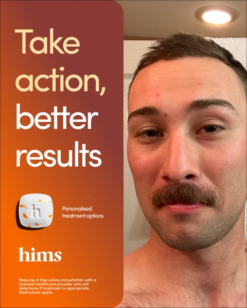 The ad promotes hims products for men's personal care by using a photo of a man with text overlayed.