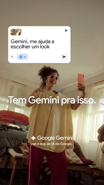 This ad showcases Google Gemini as a solution to outfit selection. The ad features a woman using the app to help her cho