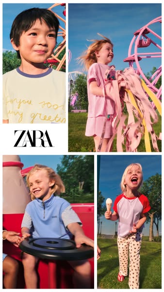 This image ad promotes Zara's children's clothing collection. The ad consists of four images arranged in a colla