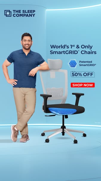 This ad for The Sleep Company features a person leaning on the brand's SmartGRID chair. The ad highlights the produc
