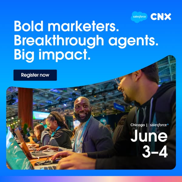 This image ad promotes the Salesforce CNX event in Chicago on June 3-4, targeting marketers and agents looking to make a