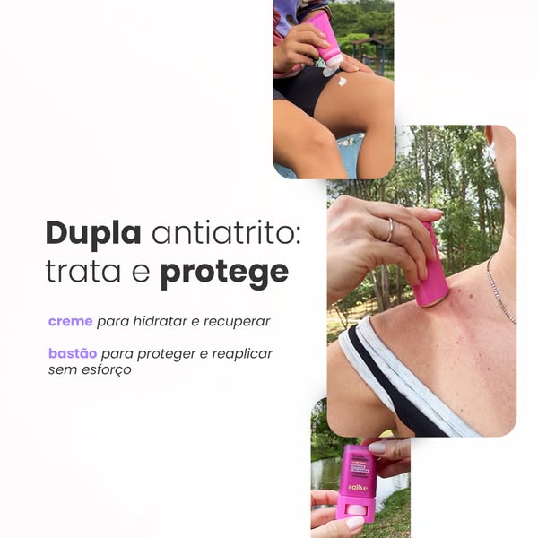 The ad showcases a duo of anti-chafing products. It features both a cream to hydrate and recover skin, and a stick to pr