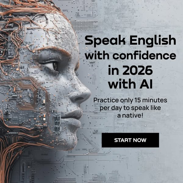 This ad promotes an AI-powered English learning platform that promises to help users speak English with confidence by 20