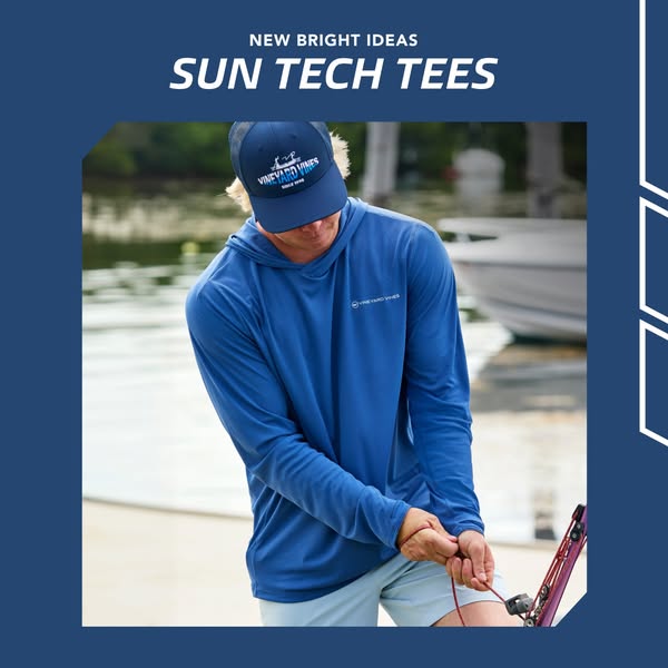 This image ad focuses on the Sun Tech Tee product, featuring an image of a man wearing the tee. The ad is visually simpl