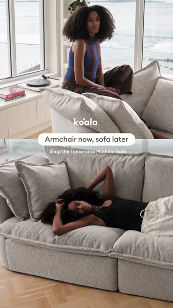 This image ad showcases the Koala Tamama Modular Sofa. The ad features two different shots of the same sofa in the same 