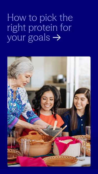 An image ad features a headline encouraging viewers to pick the right protein for their goals. The image features three 