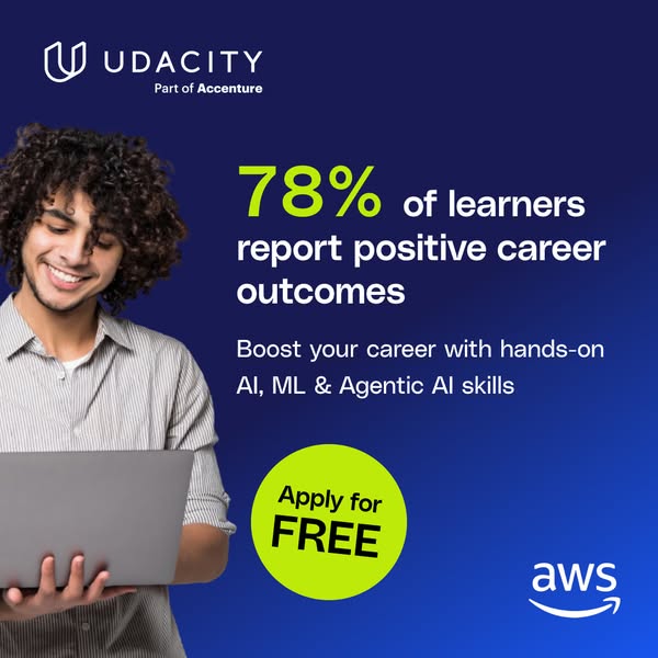 This ad promotes Udacity's courses. It highlights the positive career outcomes reported by 78% of learners and encou