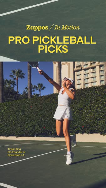This image ad promotes Zappos' selection of pickleball gear. It features a woman, identified as Taylor King, who is 