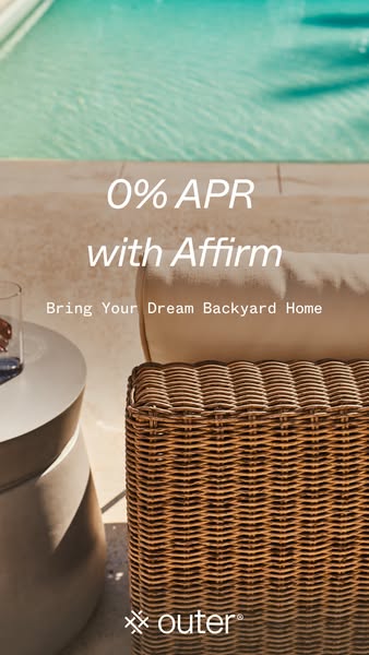 The ad promotes Outer's outdoor furniture, emphasizing the financial accessibility through 0% APR with Affirm, invit