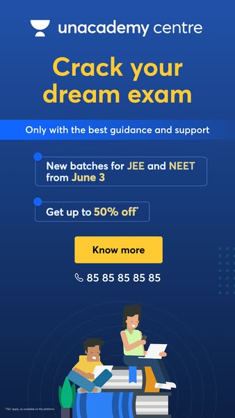 This ad for Unacademy Centre is designed to help students crack their dream exam. It highlights new batches starting in 