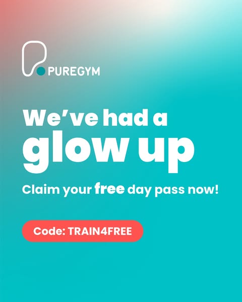 This image ad promotes PureGym with the headline "We've had a glow up". It also encourages people to claim