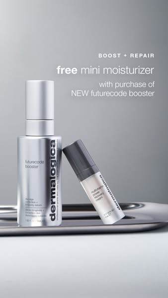 This static image ad from Dermalogica promotes a free mini moisturizer with the purchase of a new FutureCode booster, em