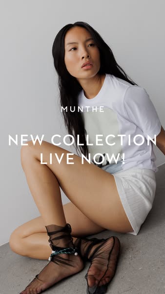 An ad for the Munthe new collection that showcases a model wearing the new apparel.