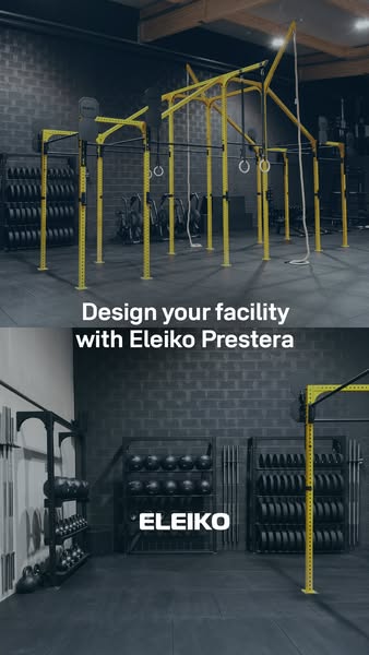 This image ad features the Eleiko Prestera system, which is designed for designing a fitness facility.