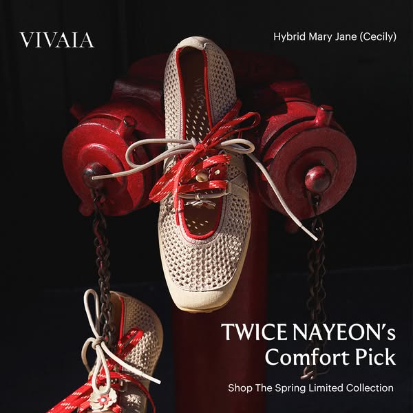 This ad features a close up product shot of Vivaia's Hybrid Mary Jane (Cecily) shoe on a red fire hydrant. The text 