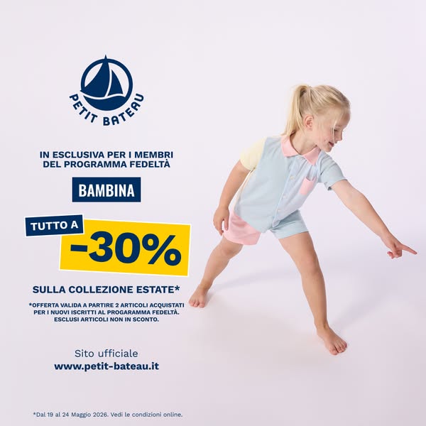 This image ad for Petit Bateau promotes a -30% off discount on their summer collection, exclusively for loyalty program 