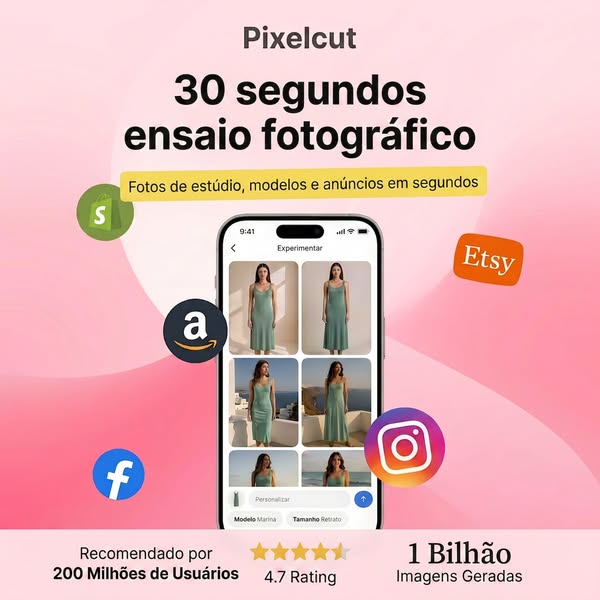 This ad for Pixelcut presents the software as a tool that allows you to create studio photos, models, and ads in seconds