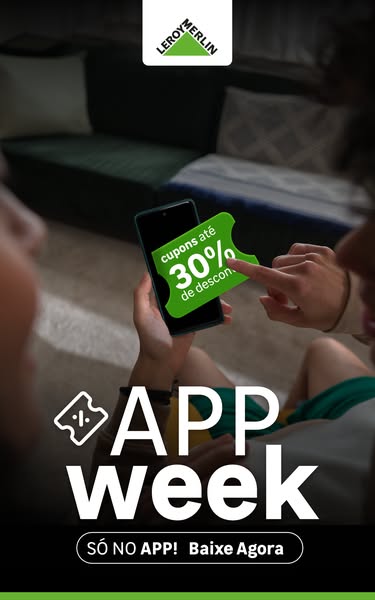 This image ad promotes the Leroy Merlin app by highlighting a 30% discount available to app users. The ad features a per