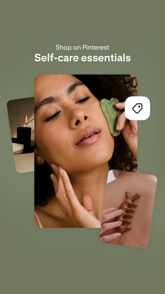 This ad features a woman using a gua sha on her face as well as a person applying a product to their back. The ad encour