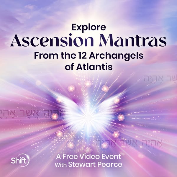 This ad promotes a free video event featuring Stewart Pearce, focusing on ascension mantras from the 12 Archangels of At