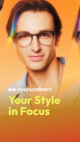This image ad shows a man wearing glasses and highlights the brand’s logo, followed by the headline “Your Style in Focus