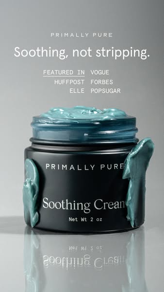 This ad for Primally Pure features the brand's Soothing Cream. The ad emphasizes the soothing nature of the product,